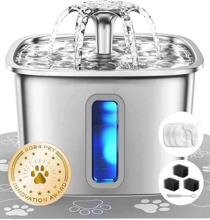 Veken Stainless Steel Cat Water Fountain 3.2L