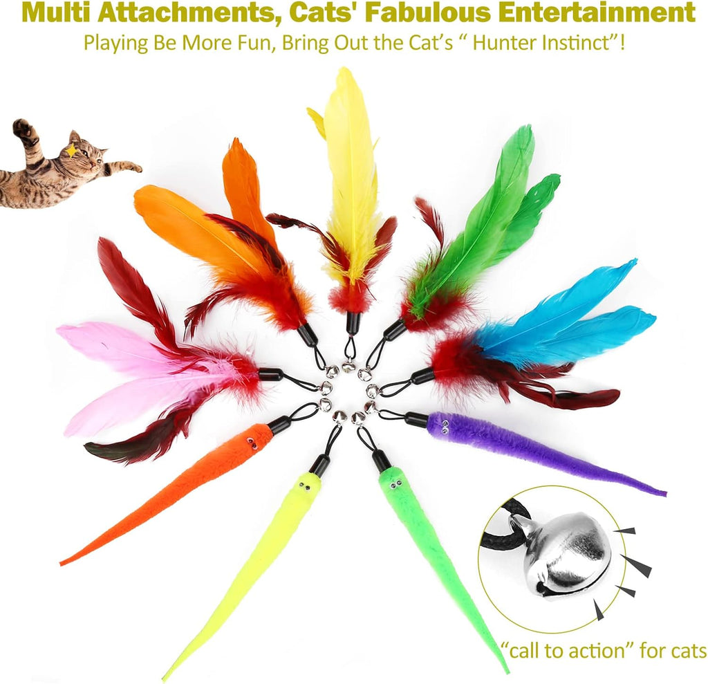 Retractable Wand Cat Toy with Feather Refills (11-Piece Set)