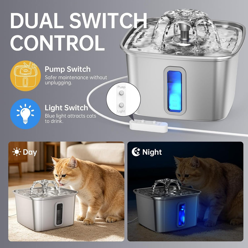 Veken Stainless Steel Cat Water Fountain 3.2L