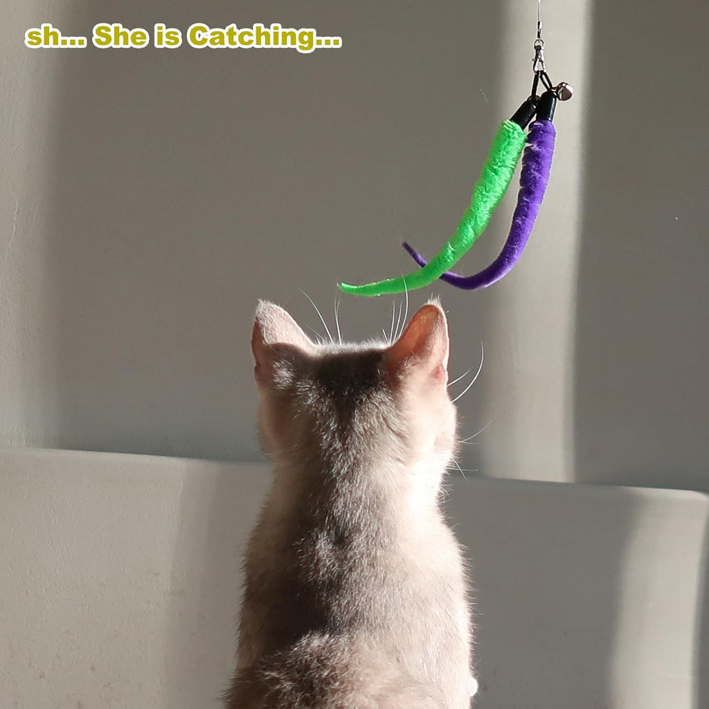 Retractable Wand Cat Toy with Feather Refills (11-Piece Set)