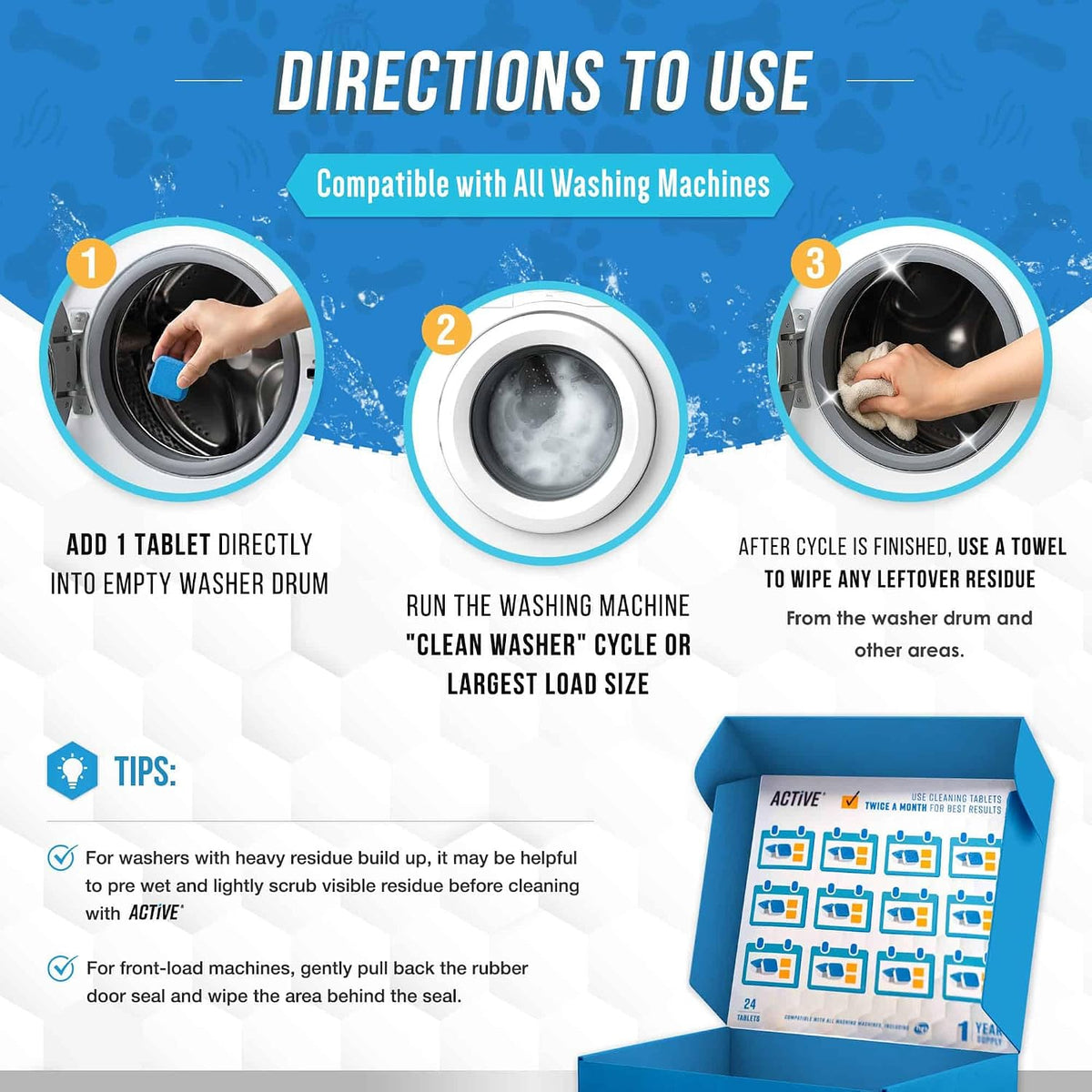 ACTIVE Washing Machine Cleaner Tablets for Pet Owners 24 Count