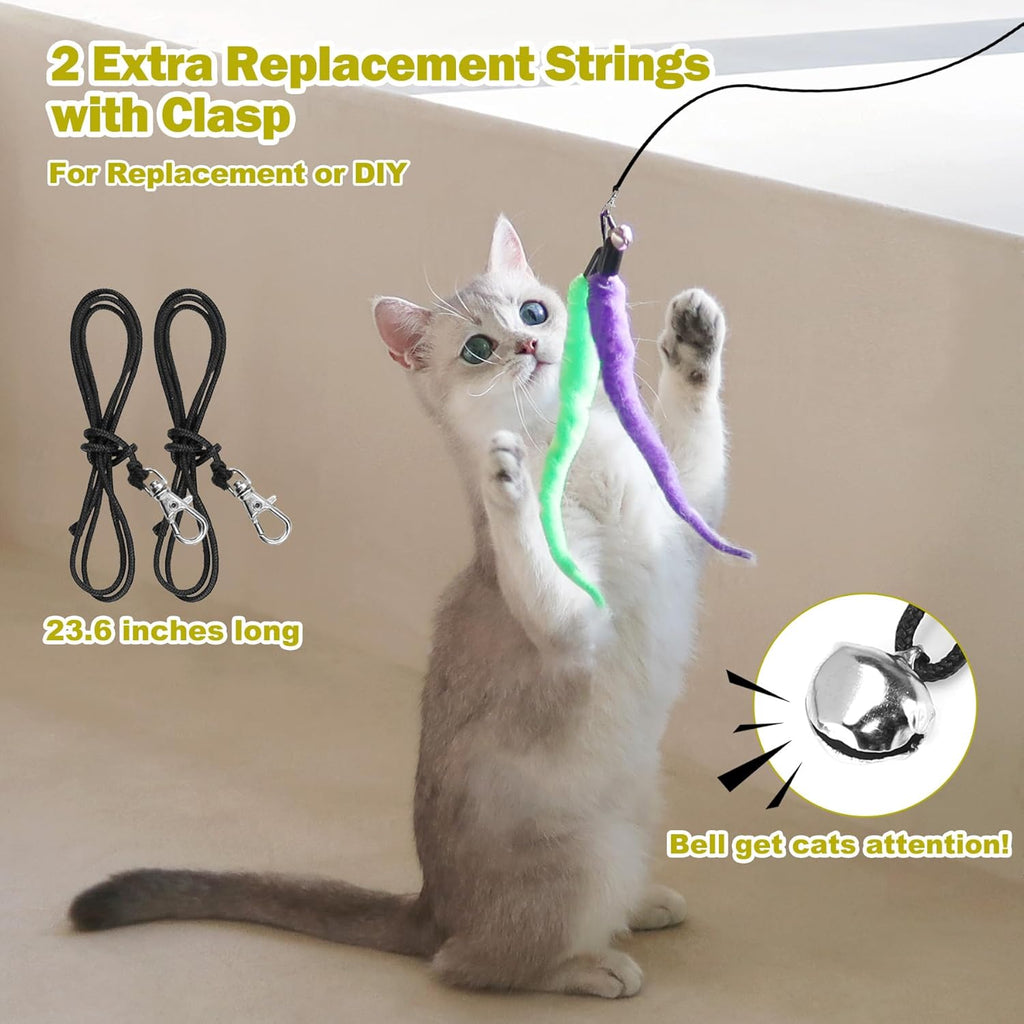 Retractable Wand Cat Toy with Feather Refills (11-Piece Set)