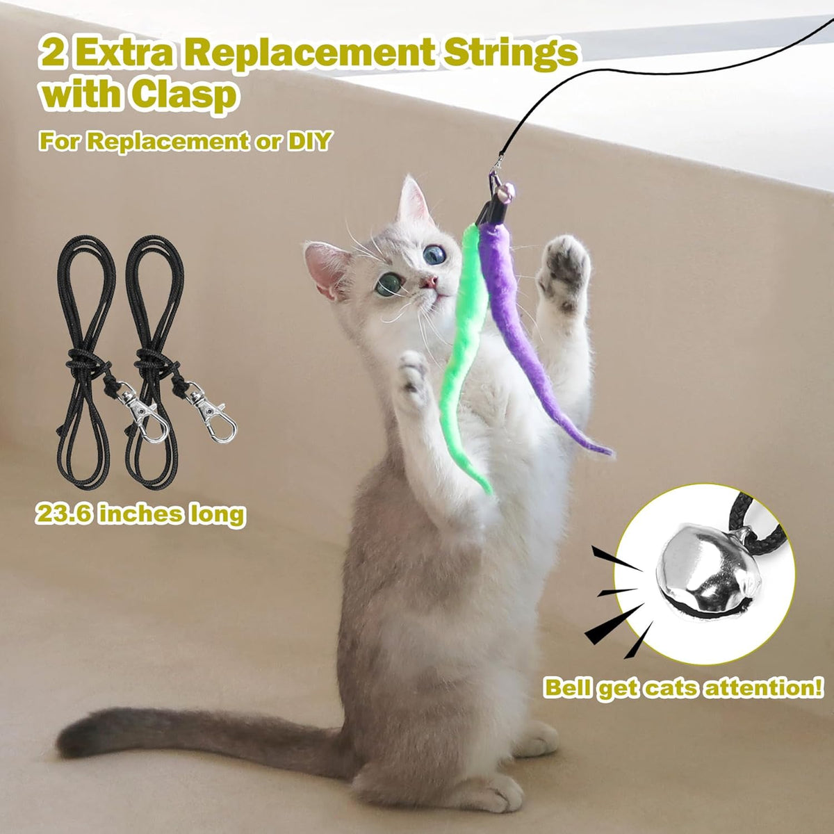 Retractable Wand Cat Toy with Feather Refills (11-Piece Set)