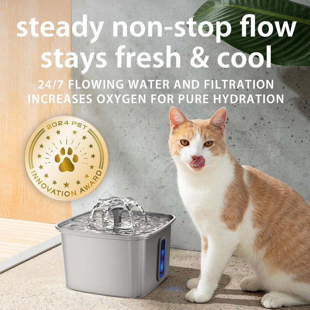 Veken Stainless Steel Cat Water Fountain 3.2L