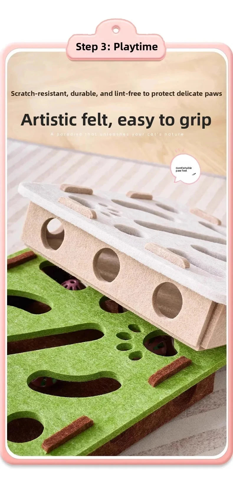 Felt Puzzle Box Cat Toy with Ball