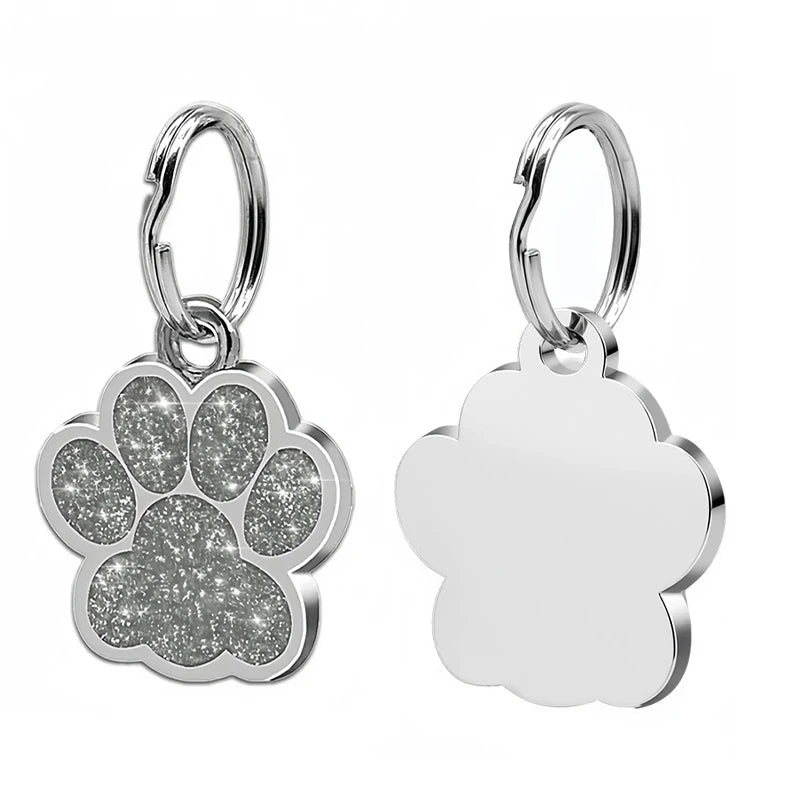 Free Personalized Dog Cat Plate Tags Engraved Puppy Pet ID Name Collar Tag Alloy Paw Glitter Pendant Pets Dogs Accessories