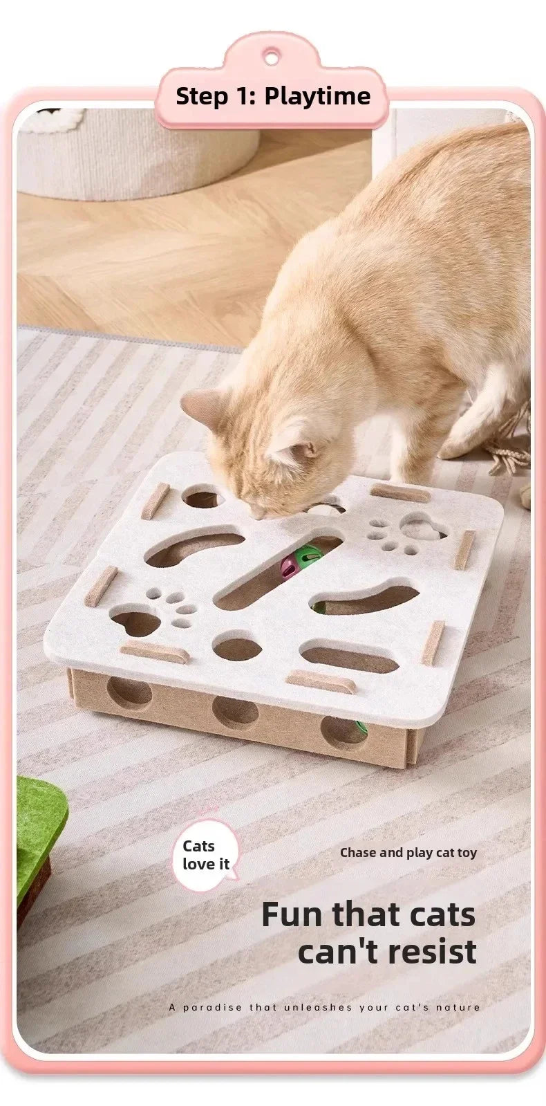 Felt Puzzle Box Cat Toy with Ball