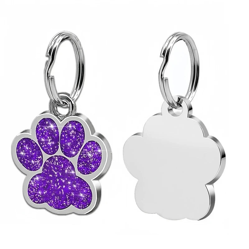Free Personalized Dog Cat Plate Tags Engraved Puppy Pet ID Name Collar Tag Alloy Paw Glitter Pendant Pets Dogs Accessories