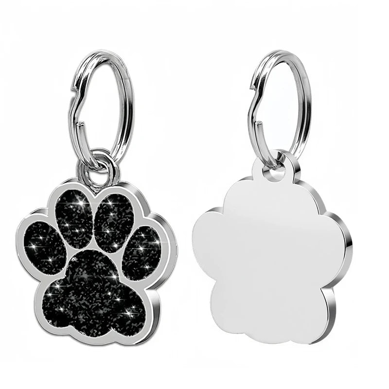 Free Personalized Dog Cat Plate Tags Engraved Puppy Pet ID Name Collar Tag Alloy Paw Glitter Pendant Pets Dogs Accessories