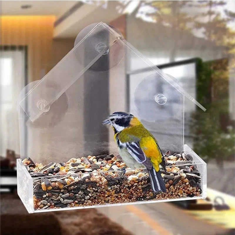 House Transparent Window Wild Bird Feeder Outdoor Removable Suction Cups Sliding Automatic Birds Feed Tray for Garden Patio Yard