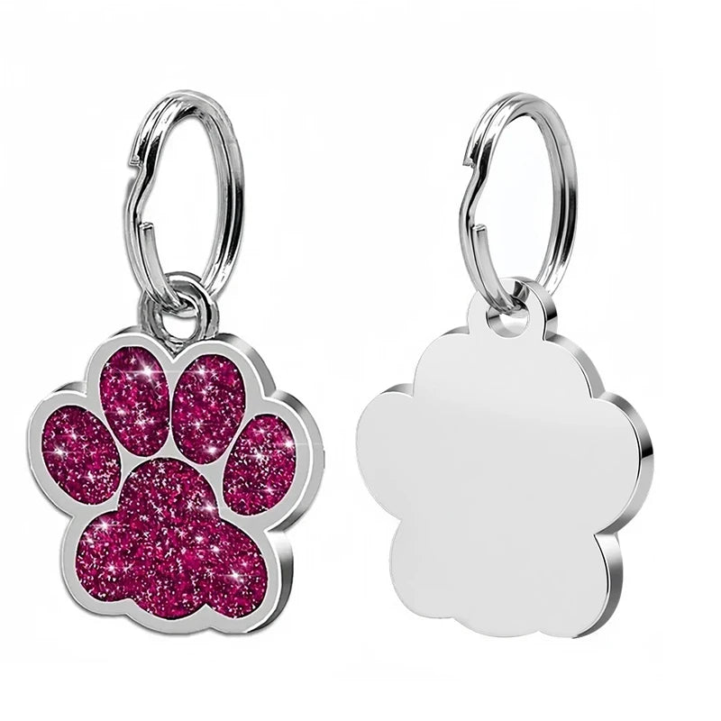 Free Personalized Dog Cat Plate Tags Engraved Puppy Pet ID Name Collar Tag Alloy Paw Glitter Pendant Pets Dogs Accessories