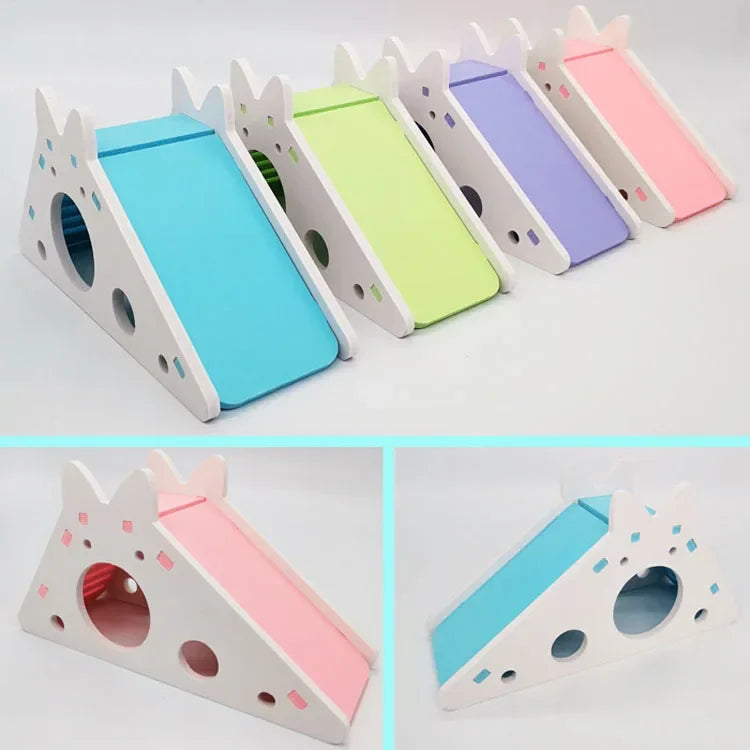 Assembled Hamster Slide Toy Guinea Pig Golden Bear Wooden Colorful Hamster House Small Pets Cage Toys Hamster Accessories