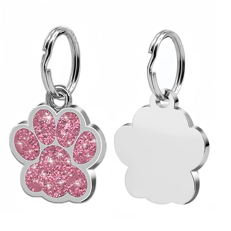 Free Personalized Dog Cat Plate Tags Engraved Puppy Pet ID Name Collar Tag Alloy Paw Glitter Pendant Pets Dogs Accessories