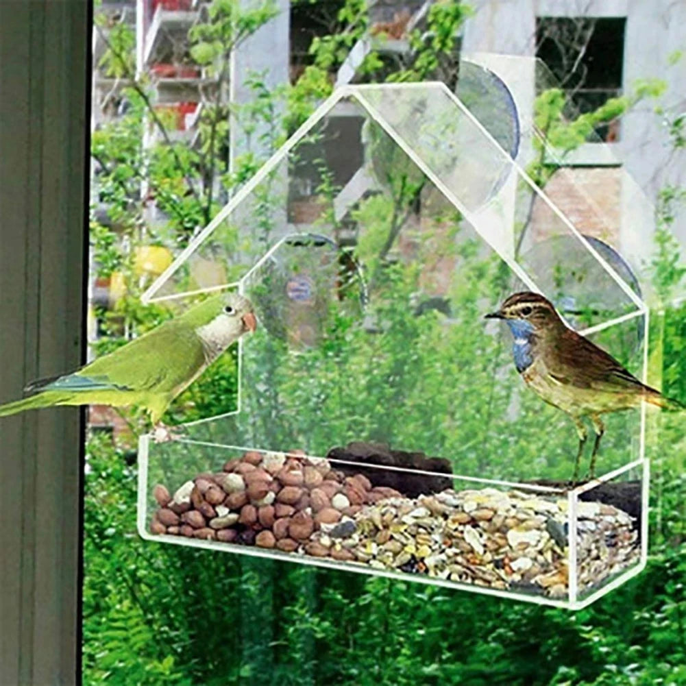 House Transparent Window Wild Bird Feeder Outdoor Removable Suction Cups Sliding Automatic Birds Feed Tray for Garden Patio Yard