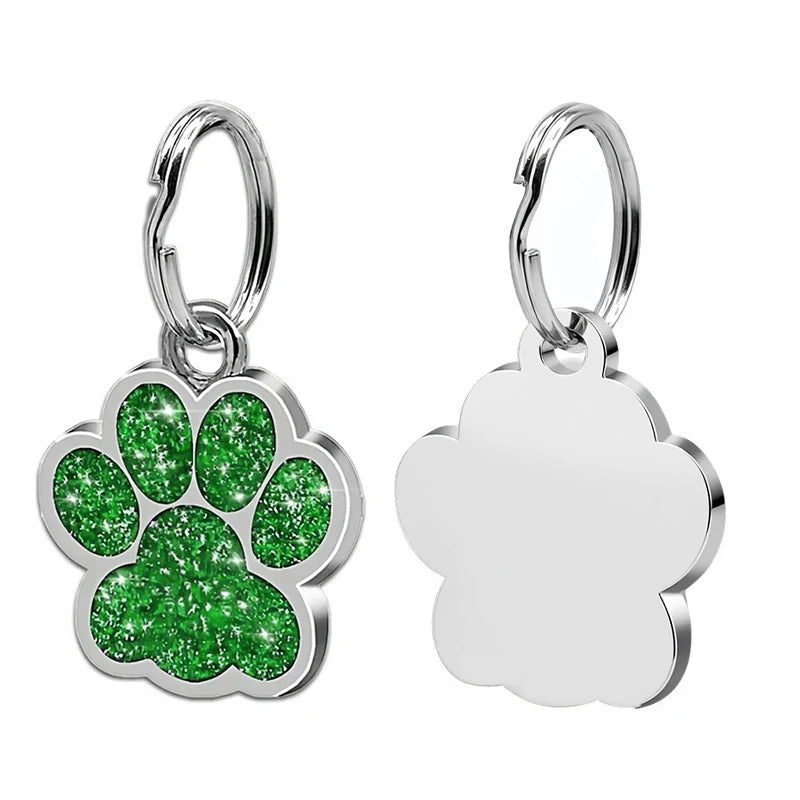 Free Personalized Dog Cat Plate Tags Engraved Puppy Pet ID Name Collar Tag Alloy Paw Glitter Pendant Pets Dogs Accessories