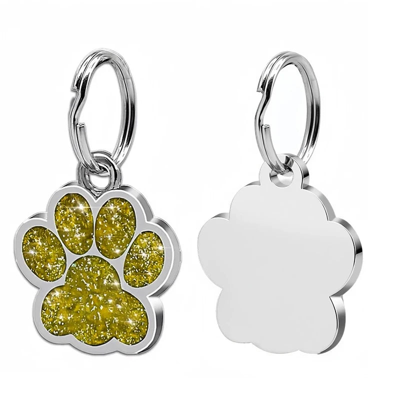 Free Personalized Dog Cat Plate Tags Engraved Puppy Pet ID Name Collar Tag Alloy Paw Glitter Pendant Pets Dogs Accessories