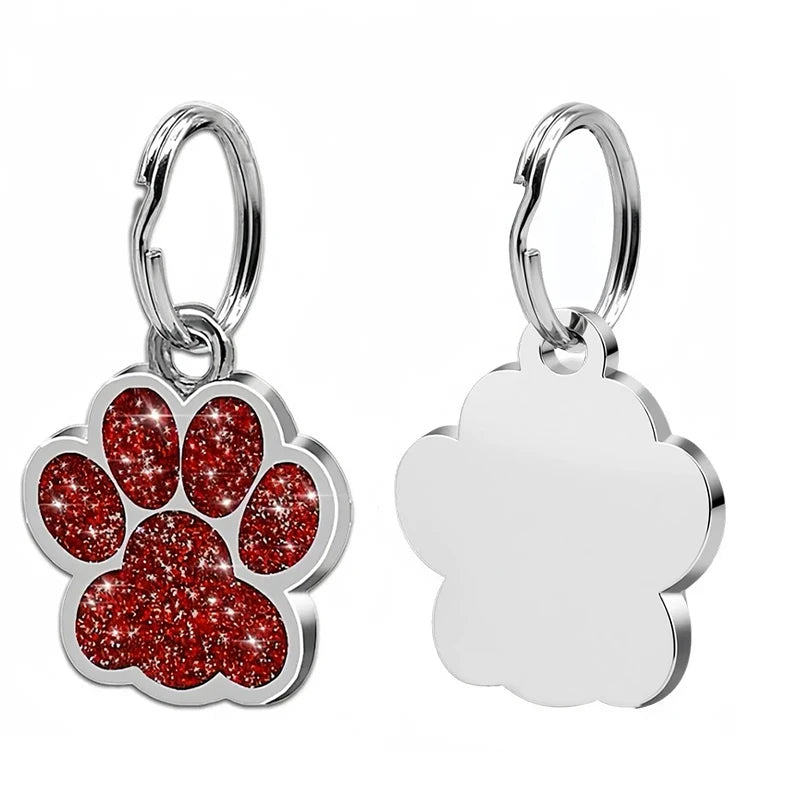 Free Personalized Dog Cat Plate Tags Engraved Puppy Pet ID Name Collar Tag Alloy Paw Glitter Pendant Pets Dogs Accessories