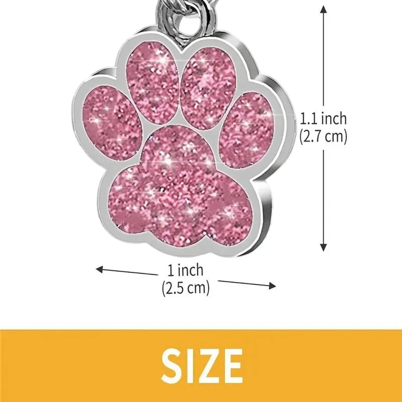 Free Personalized Dog Cat Plate Tags Engraved Puppy Pet ID Name Collar Tag Alloy Paw Glitter Pendant Pets Dogs Accessories
