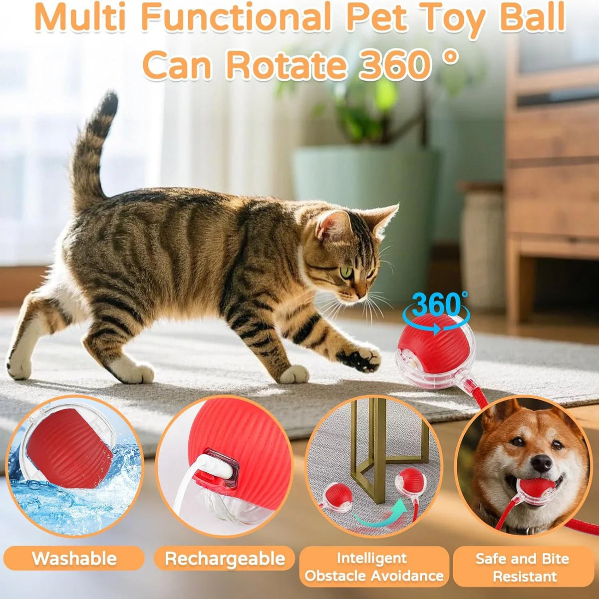 Auto-Rolling Cat Ball Toy — Rechargeable Smart Pet Toy