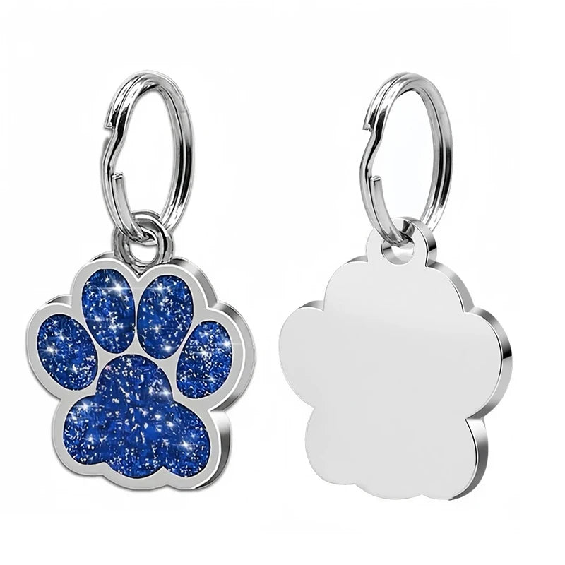 Free Personalized Dog Cat Plate Tags Engraved Puppy Pet ID Name Collar Tag Alloy Paw Glitter Pendant Pets Dogs Accessories