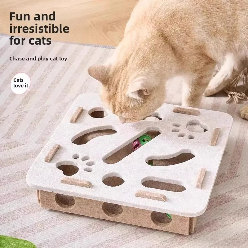 Felt Puzzle Box Cat Toy with Ball