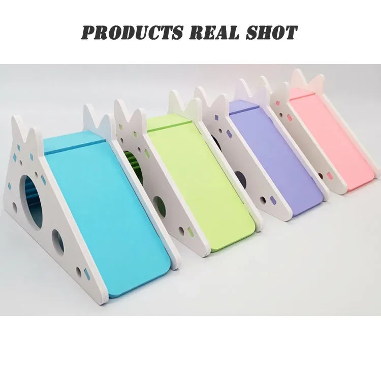 Assembled Hamster Slide Toy Guinea Pig Golden Bear Wooden Colorful Hamster House Small Pets Cage Toys Hamster Accessories